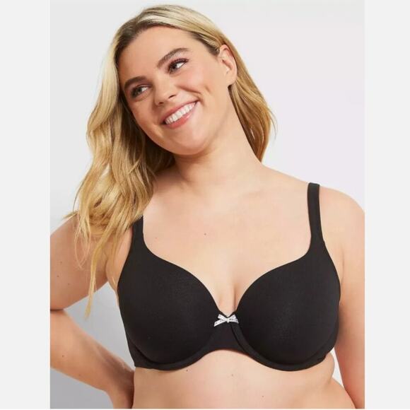 Cacique Bra 50D Lightly Lined Wired T-Shirt Bra Black with Bow Lane Bryant - Picture 1 of 8